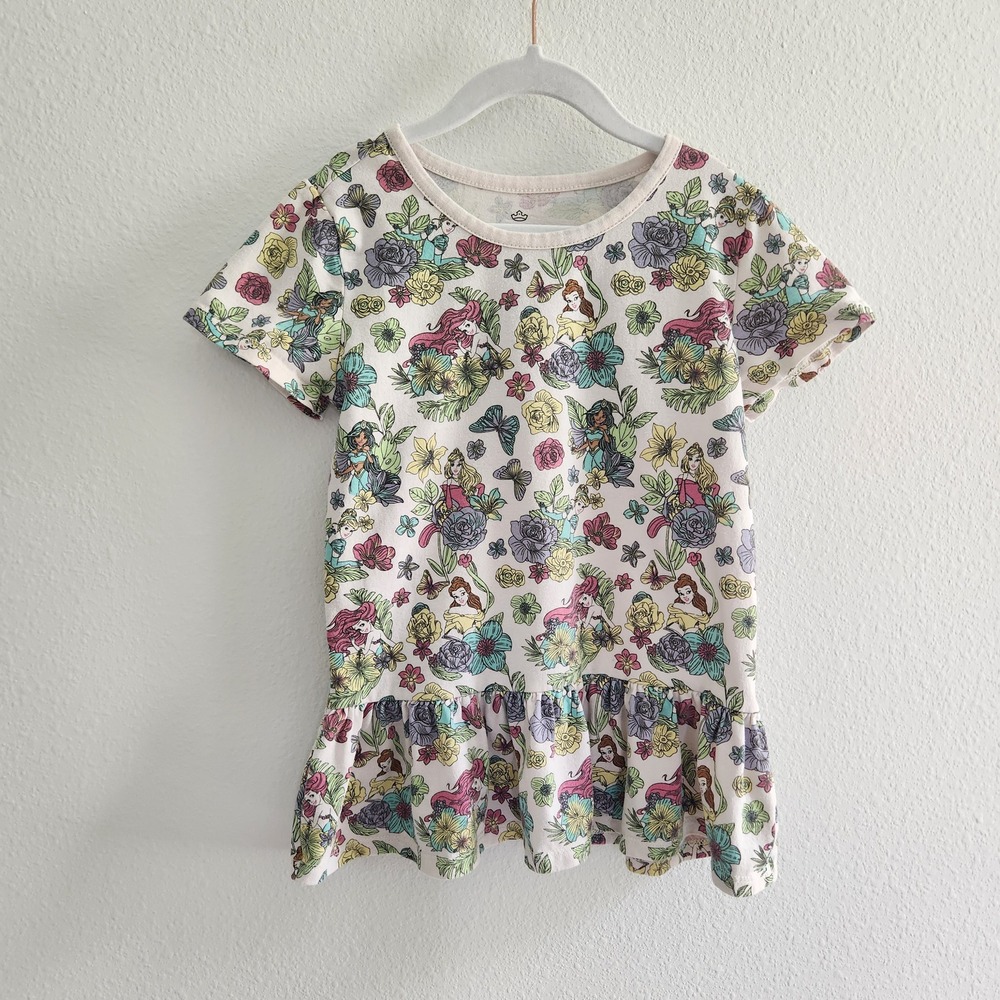 Disney Princess Girls Dress Ariel Belle‎ Jasmine Floral Print Cream Size 6